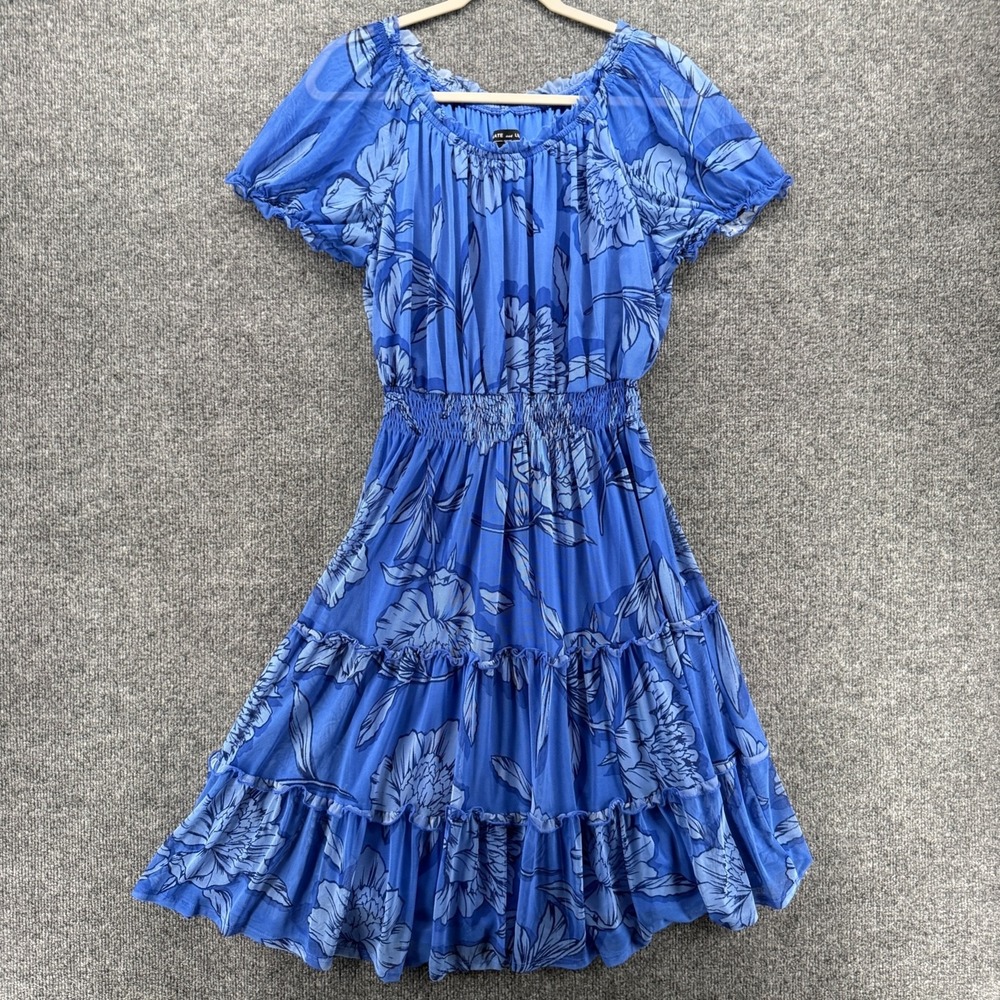 Kate and Lily‎ Dress Womens 14P Blue Floral Tiered Boho Cottagecore Romantic